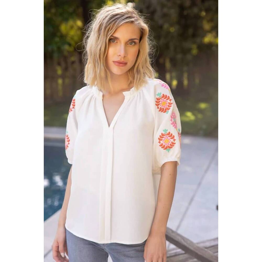 NEW VOY embroidered raglan sleeve top in ivory
